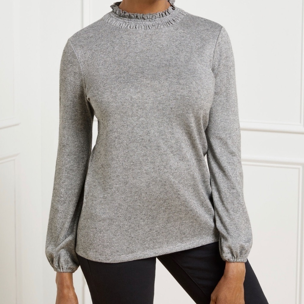 Talbots sweater. Grey/Silver with Velvet Bow Tie 
Size XL